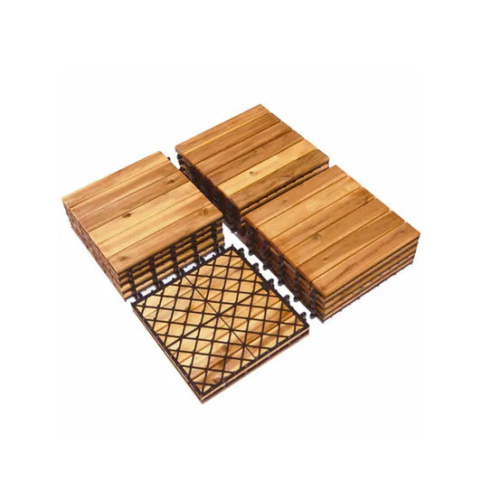 27 Multifunctional Outdoor Floor Tiles, 12' X 12' Albizia Wood Interlocking Terrace Tiles