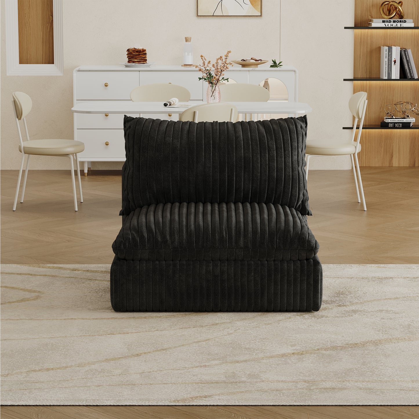 Cloud Sofa,Corduroy Fabric,Deep Seat Couches,Double-layer Design,Removable Cushion,No Assembly, DIY Combination For Living Room, Bedroom,Conference Room ,Apartment,Black