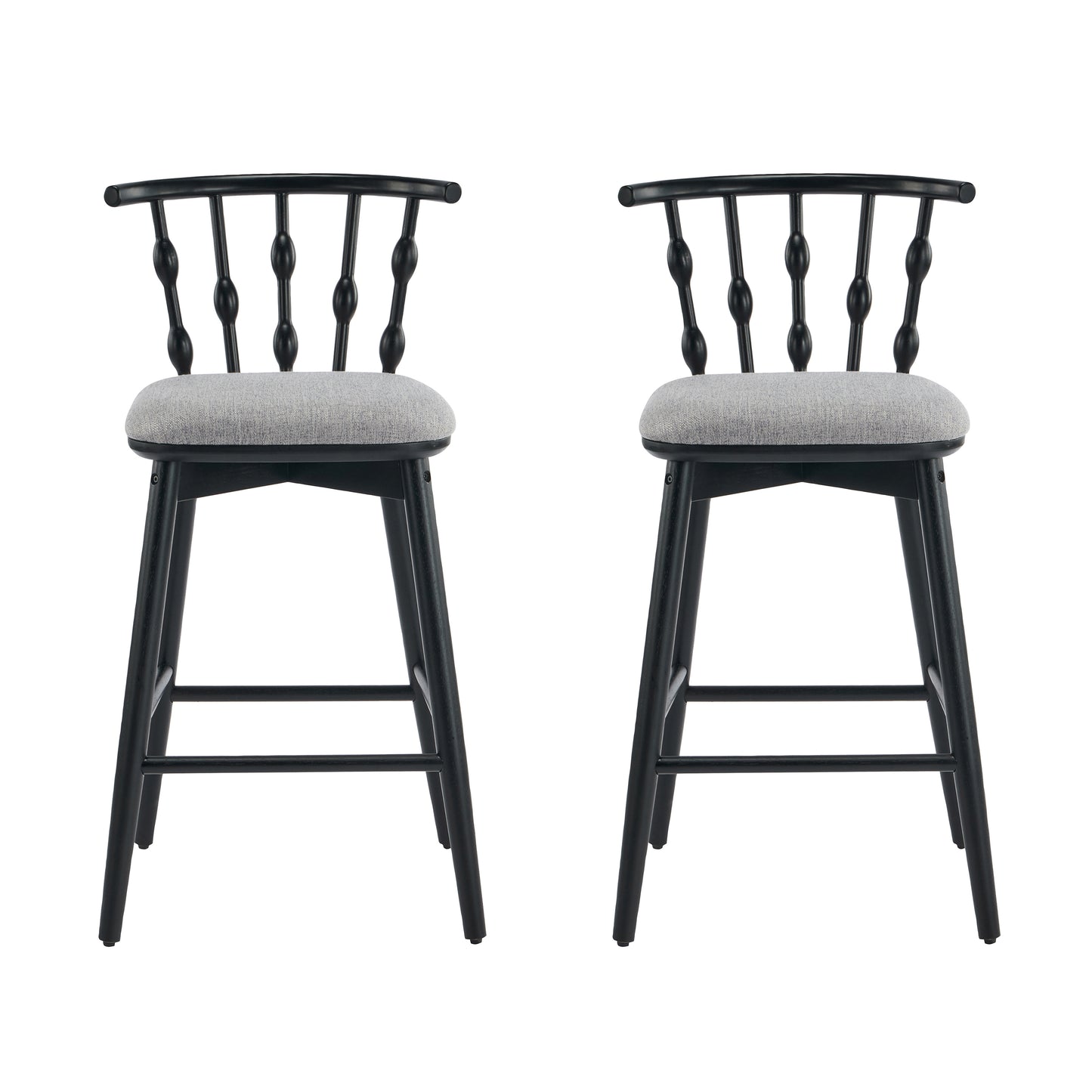 Doria Indoor Wooden Barstool  Black Finish With Grey Upholstery  Set Of 2