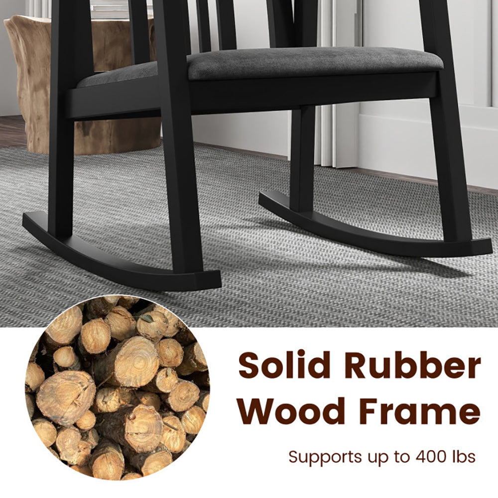 Rocking Chair With Slatted Back And Curved Armrests Rubberwood For Living Room, Bedroom, Study, Balcony Or Covered Patio