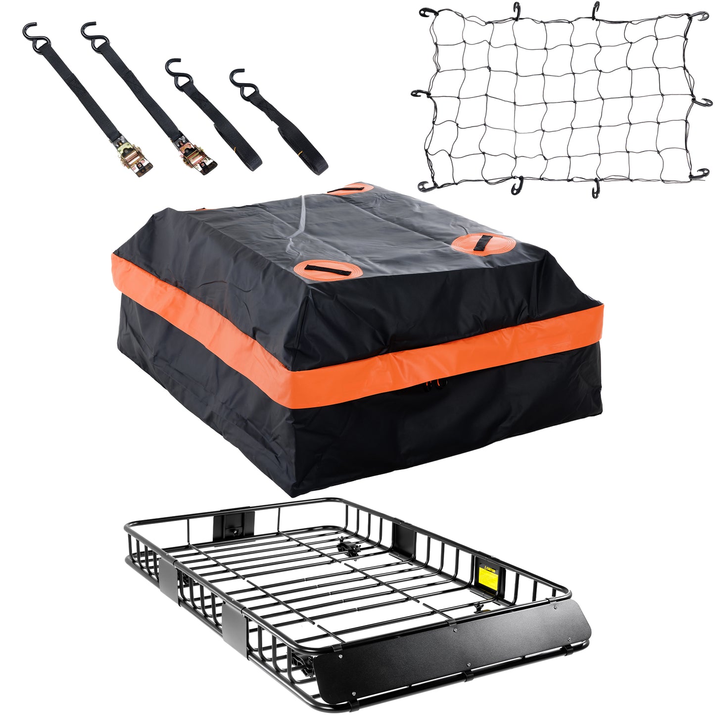 Heavy Duty 64x 39 Roof Rack, Rooftop Cargo Carrier Basket With Waterproof Bag, Tie Down Strap & Net, Car Top Luggage Holder For SUV, 200lb Capacity, Steel Construction