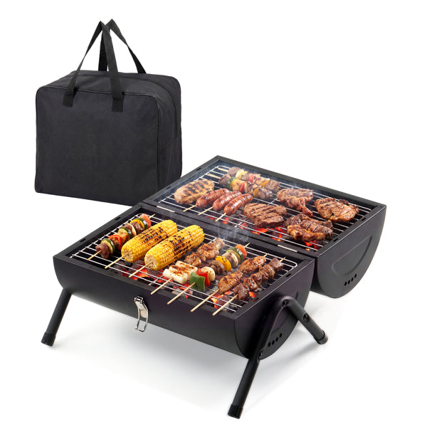 Portable Charcoal Grill Outdoor Stove, Two Side Carbon Griller For BBQ, Tabletop Barbecue Grill For Outdoor Camping  Party, Black