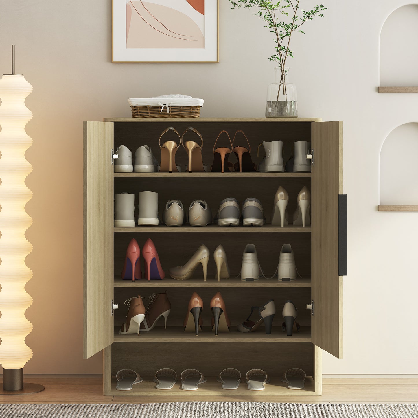 Shoe Storage Cabinet, Wooden Shoe Cabinet With Doors Modern Shoe Organizer With Adjustable Shelves,for Entryway, Hallway, Living Room