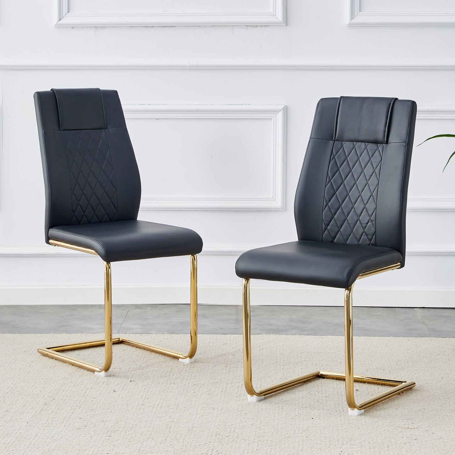 Modern Dining Chairs With Faux Leather Padded Seats,dining Room Chairs,gold Metal Leg Upholstered Chairs,suitable For Kitchens,living Rooms,bedrooms,and Offices,set Of 6 Black PU Leather  C-001