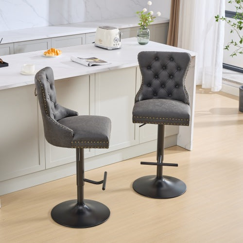 Aged And Retro PU Swivel Barstools Adjusatble Seat Height From 26-33 Inch, Modern Bar Stools With Backs Comfortable Tufted For Home Pub And Kitchen Island Black,Set Of 2