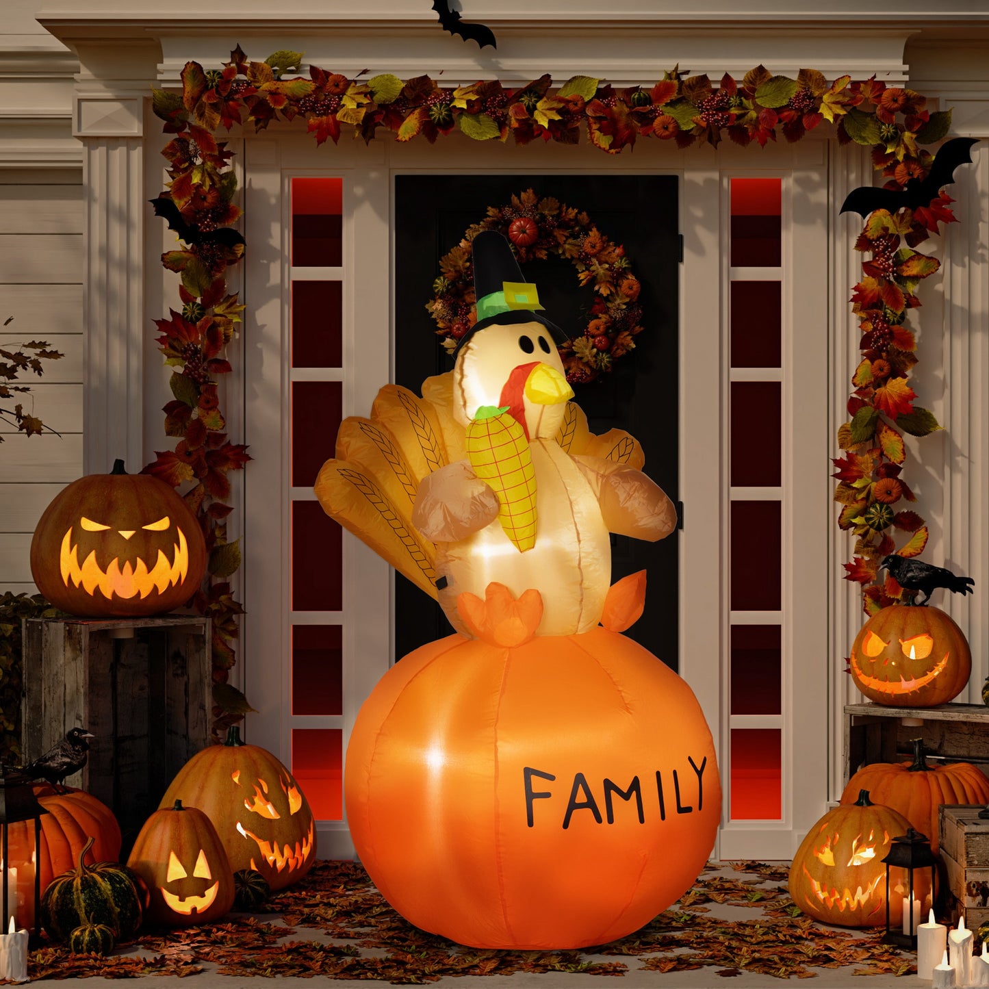 4.9ft Inflatable Thanksgiving Turkey, Blow Up LED Display For Garden Indoor Outdoor