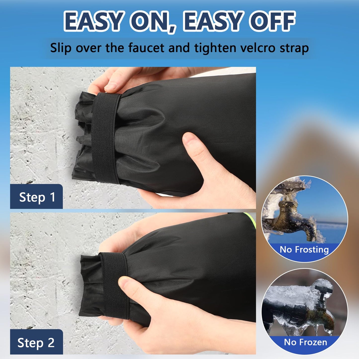 3PCS Outdoor Faucet Covers For Winter, 10.24 Inch H X 5.9 Inch W Faucet Socks For Freeze Protection, Reflective Blackupgraded Thicken Pipe Wrap Insulation Cover Socks, Faucet Freeze Protector