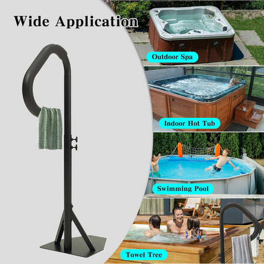 Hot Tub Handrail, Aluminum Spa Hand Rail With 44  -60   Adjustable Height & 360 Swivel, Safety Side Handrails With Slide-Under Mount Base For Most Hot Tubs & Swim Spas, 600 LBS Capacity