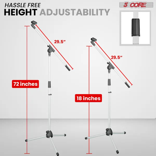 5 Core Tripod Mic Stand Floor 4Pcs Adjustable 18 To 72 Inches Sturdy Boom Arm Holder Microphone Stands Pedestal Para Microfono For Singing