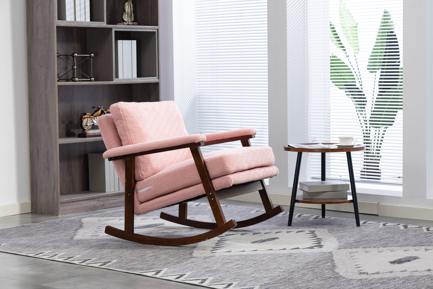 Mid Century Modern Accent Chair ,rocking Chair With Wood Frame, Upholstered Living Room Chairs , Reading Armchair For Bedroom Sunroom