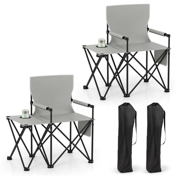 Oversized Foldable Camping Chair With Side Table & Cup Holder, 330 LBS Capacity For Outdoor Use-Gray