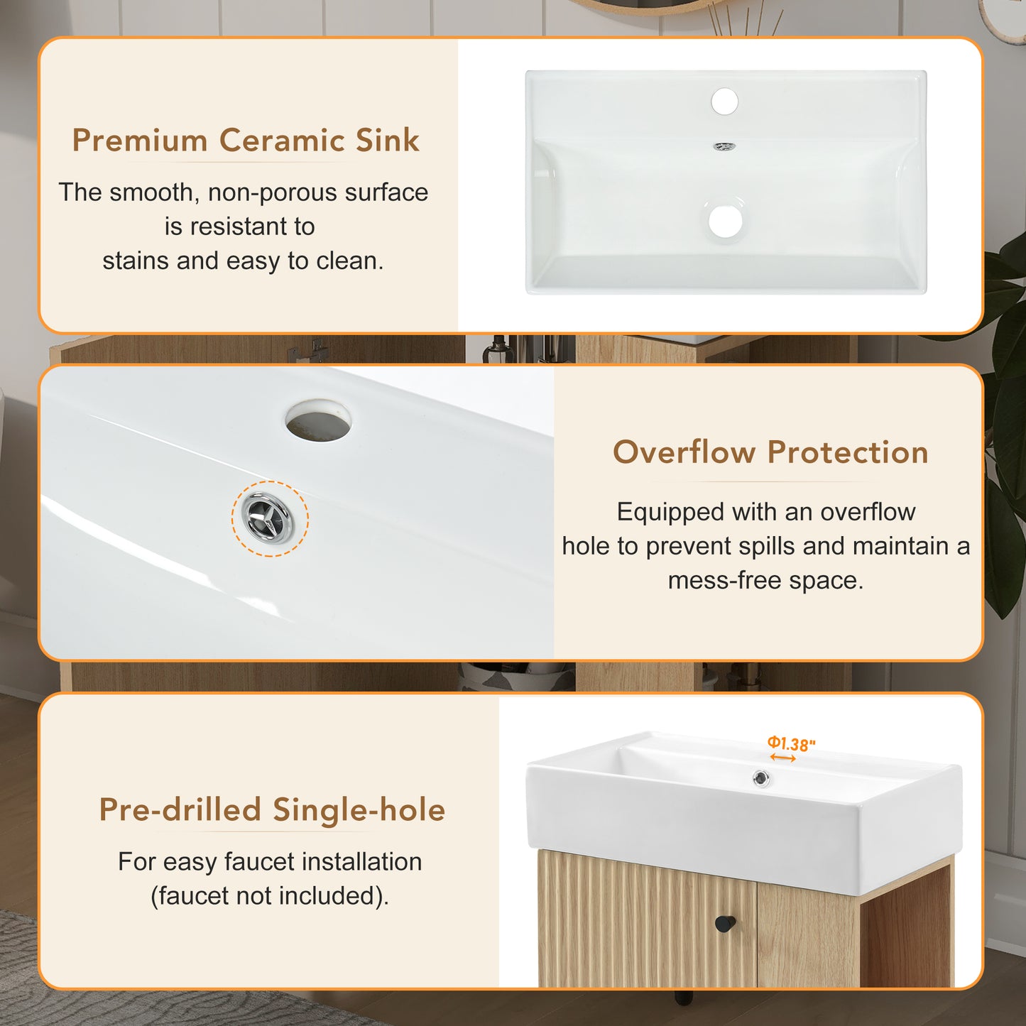 21.6  Modern Floating Bathroom Vanity With Ceramic Basin - Perfect For Small Bathrooms, Right Side Storage