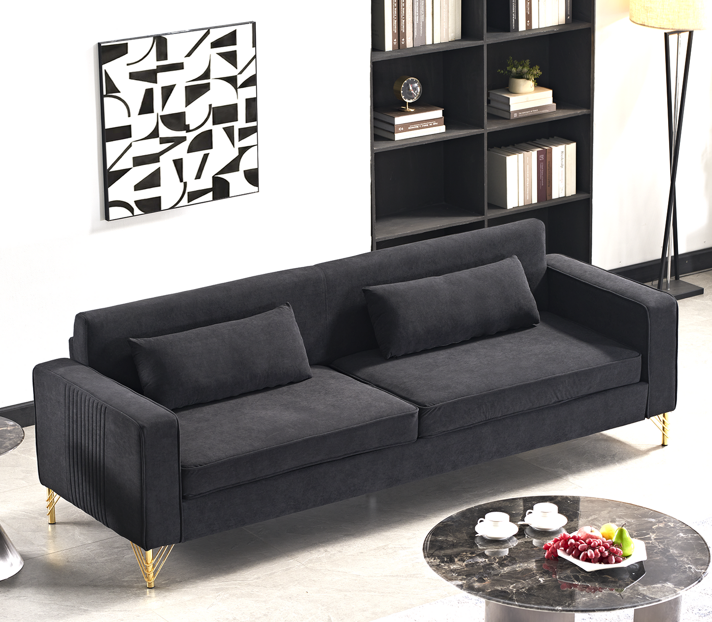 Aesthetic 85.8   Velvet Sofas For Living Room, 3 Seater Couch With Classic Modern Appeal And Luxurious Soft Comfort, Easy To Maintain, Black