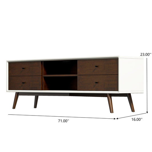 Caroline Walnut White TV Stand Up To 72   For Living Room Decor