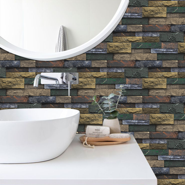 Peel And Stick Splash-proof Tile Retro Stone Brick Self-adhesive Wall Sticker PVC Wall Decoration, Bathroom Waterproof Kitchen Oil-proof Removable Glue-free Wallpaper