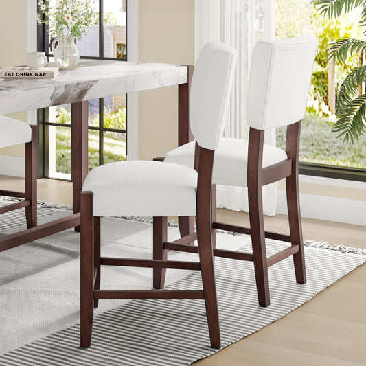 Mid Century Modern Bar Stools Set Of 2, 40.4  Counter Stools With Back, Linen Upholstered Barstools With Solid Wood Legs Bar Chairs For Kitchen Island Dining Room, Beige