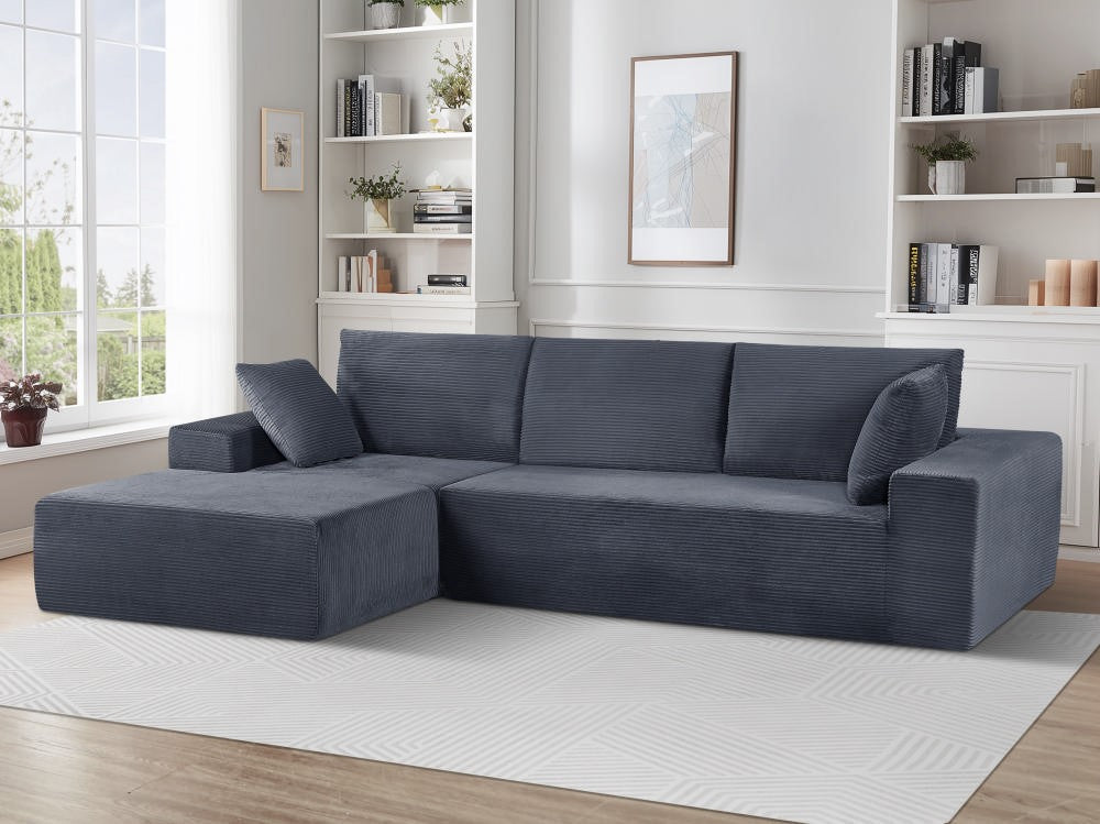 CozyForm Convertible Sectional Sofa In Soft Corduroy, Modern Comfy Couch With Full Foam Cushioning, Cozy Sleeper Sectional For Living Room, Bedroom, No Assembly Required, Dark Gray - Left Facing
