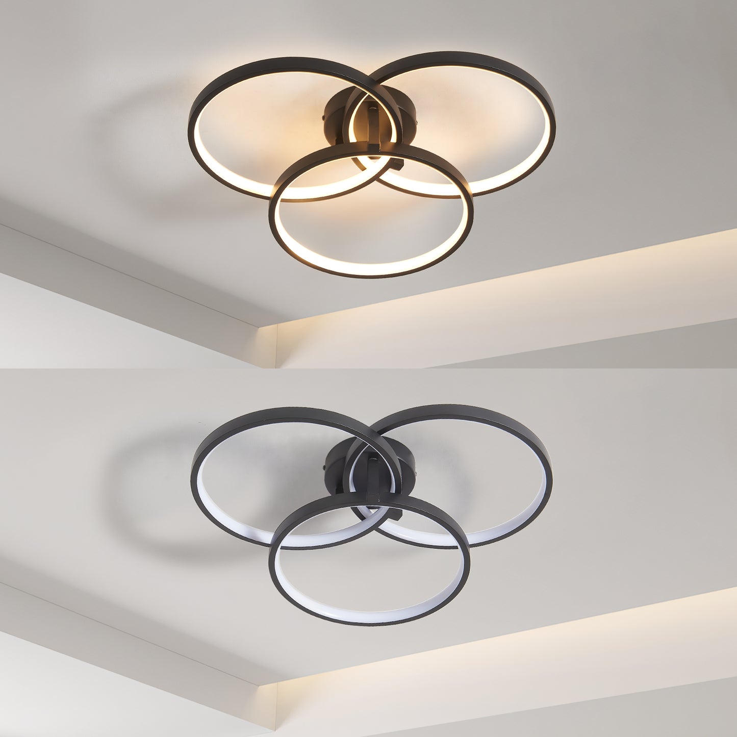 20 Modern Black LED Ceiling Light, 3-Ring Flush Mount Fixture For Living Room, Bedroom, Or Dining Room, Sleek And Energy-Efficient Design, Easy Installation