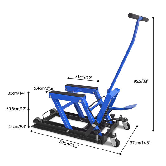 Hydraulic Motorcycle Lift Jack, 1500 LBS Capacity, ATV Scissor Lift Jack Portable Motorcycle Lift Table With 4 Casters, Hydraulic Foot-Operated Hoist Stand For Motorcycle ATV UTV Powersports, Blue