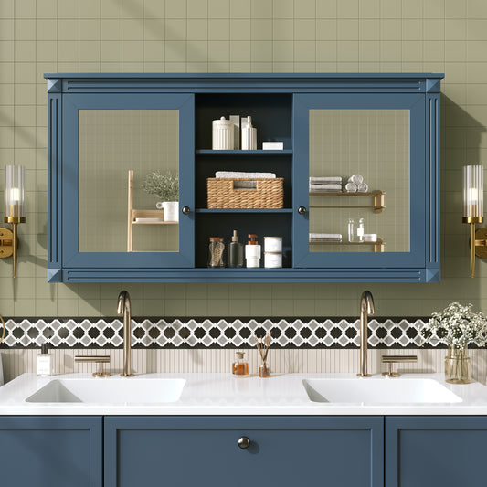 55 Inch Wall-Mount 2-in-1 Mirror Cabinet With Adjustable Shelves, Soft-Closing Hinges, High-Definition Mirrors, For Bathroom Vanity, Living Room, Bedroom Storage Organizer