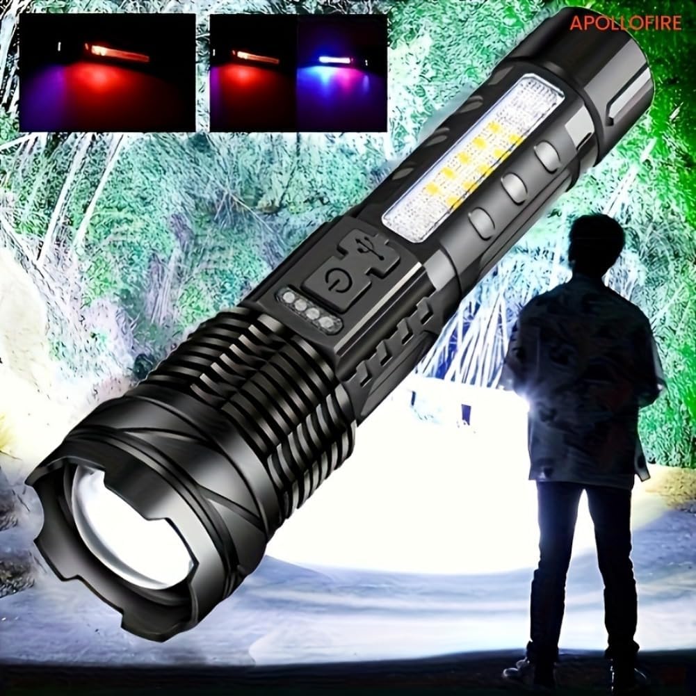 LED Super Powerful Rechargeable Torch Flood Light,Focus Adjustable Water Resistant Handheld Light For Outdoor Camping, Fishing, Hunting, Climbing, Adventure Emergency