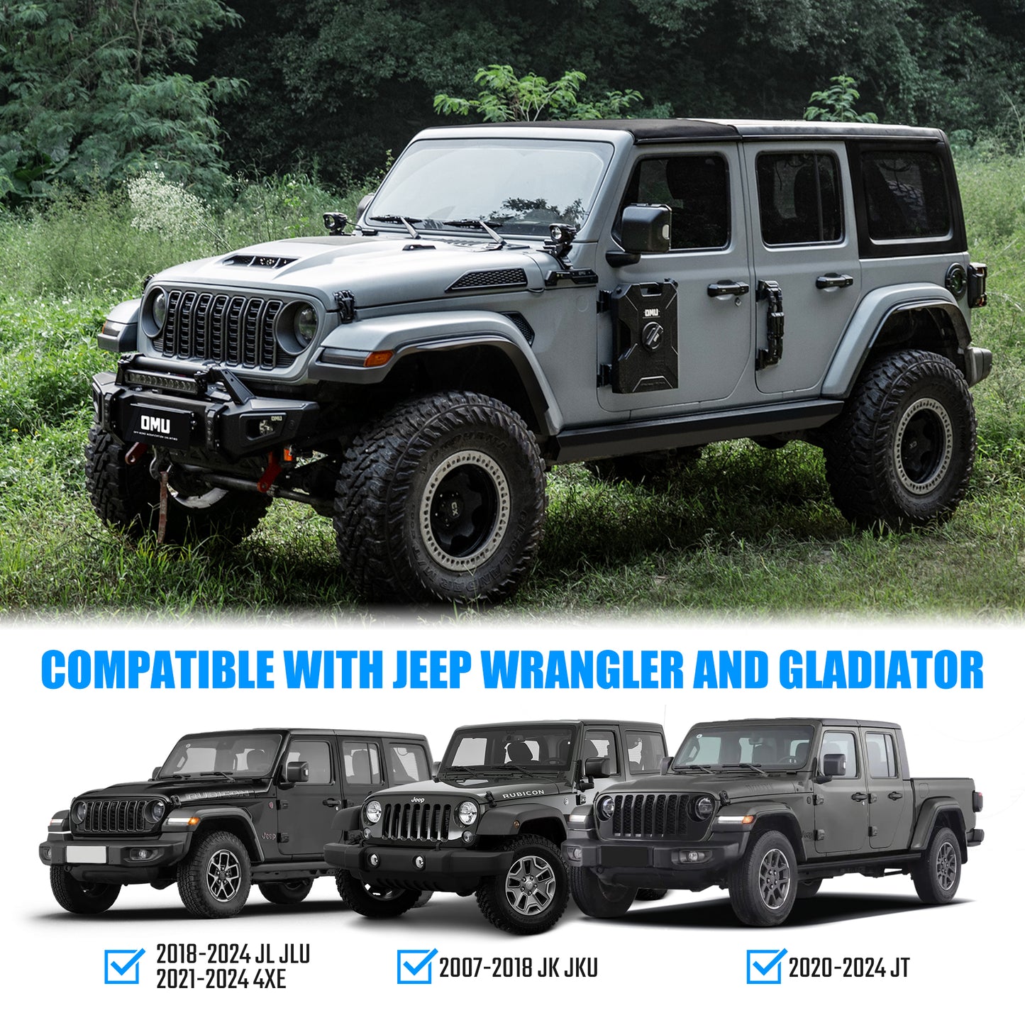 OMU 2.64 Gallon 10L Door Hinge Gasoline Container And Mount Set Compatible With 2007-2026 Jeep Wrangler JK JL JT, Gasoline Pack Mount Backing Plate With Snapin Spout Backup Petrol Water Storage Can