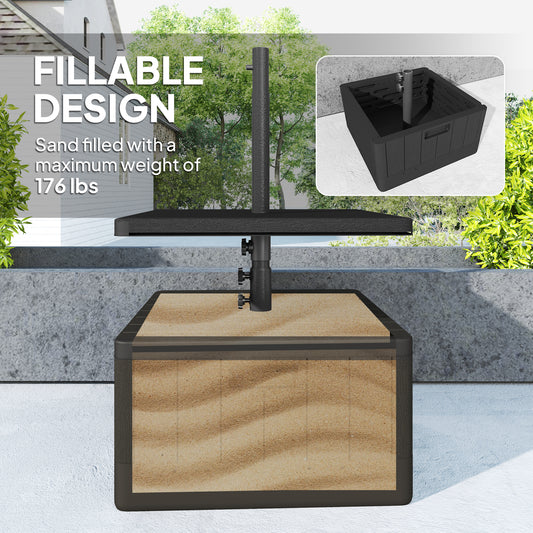 3-in-1 Outdoor Umbrella Base With Table Tray, Coffee End Table, Planter Box With Drain Hole, 175 Lbs. Capacity Heavy Duty Fillable Patio Umbrella Stand Table With Wheels And Handles, Black