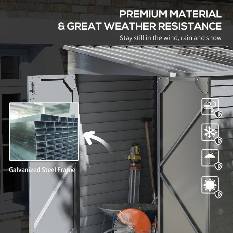 4.6' X 9' Outdoor Storage Shed, Lean To Metal Shed With Foundation Kit, Lockable Doors And Gloves For Patio, Lawn, Gray