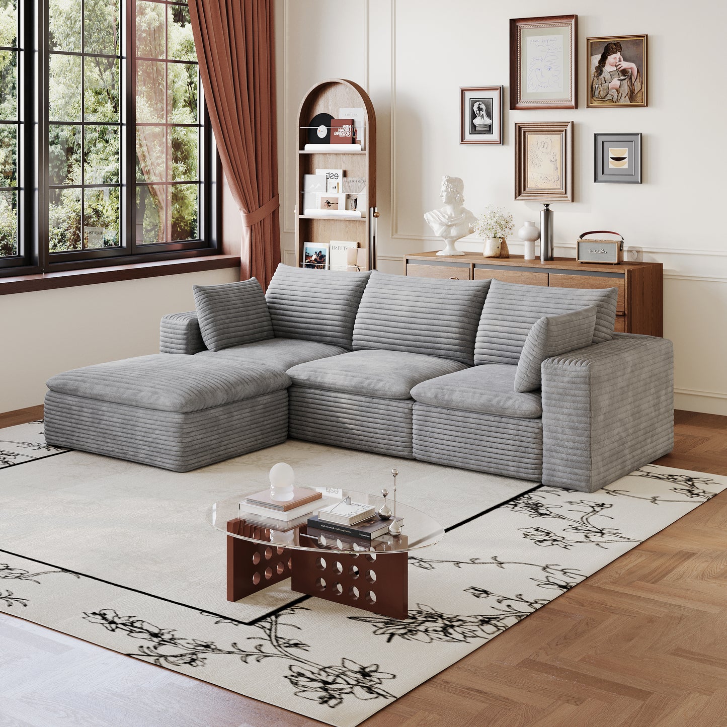 102  Cloud Sofa,Corduroy Fabric,Deep Seat Couches,Double-layer Design,Removable  Cushion,No Assembly, DIY Combination For Living Room, Bedroom,Conference Room ,Apartment,Grey