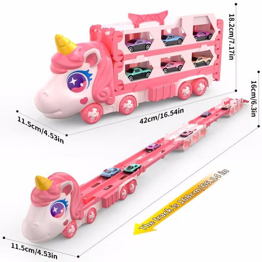 Cute  Transforming Truck Toy Expandable Racetrack & Vehicle Storage Set Portable Carrier With Mini Cars Toy For Girls Ages 3 And Up,Pickup Only