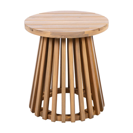 Outdoor Acacia Wood Patio Side Table, Round Coffee Table For Backyard, Lawn, Balcony,Light Teak