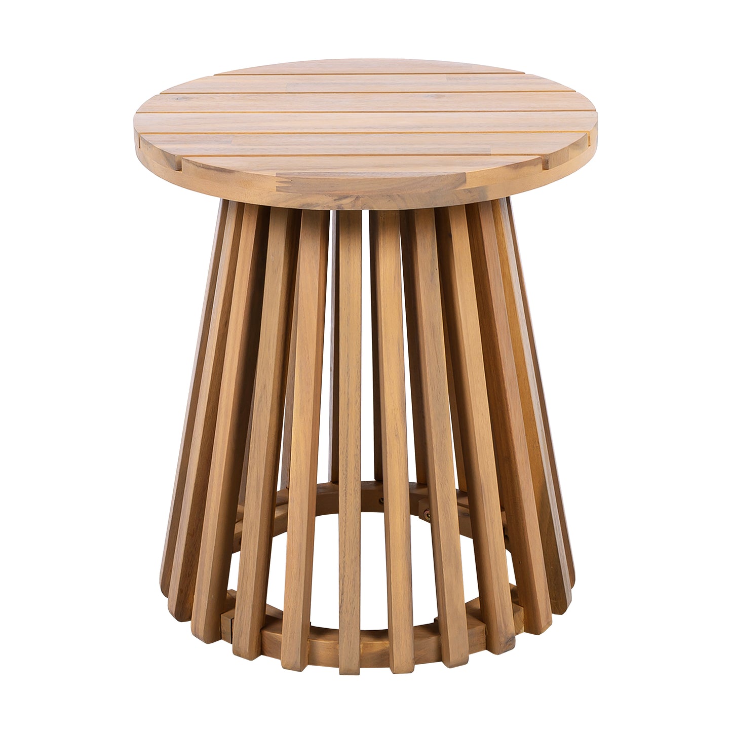 Outdoor Acacia Wood Patio Side Table, Round Coffee Table For Backyard, Lawn, Balcony,Light Teak