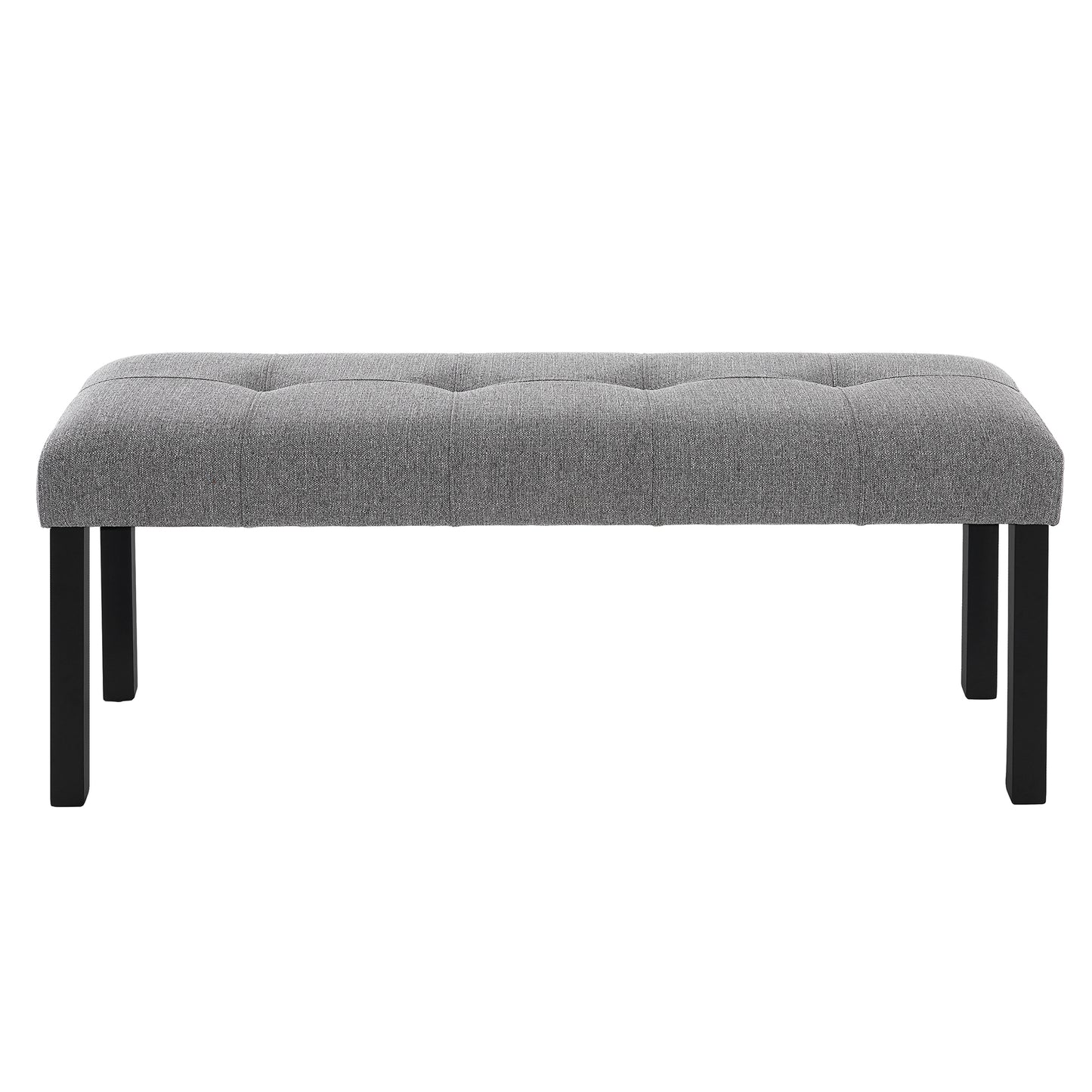Modern Tufted Linen Dining Bench, Farmhouse Upholstered Entryway Bench With Black Rubber Wood Legs, Versatile For Kitchen, Bedroom, Hallway, Gray