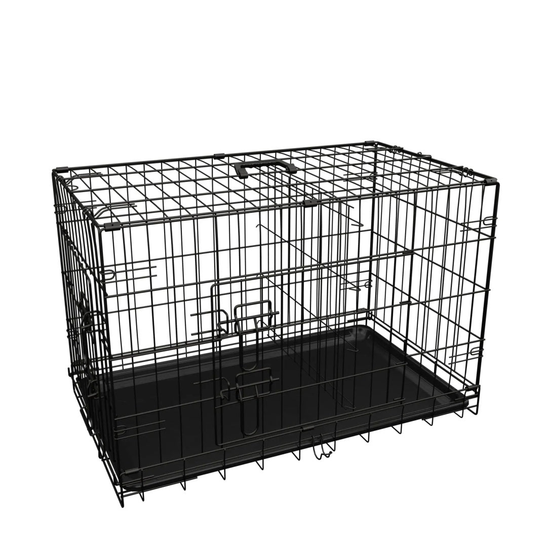 Dog Crate, 42 Inch Large Dog Cage With Divider And Plastic Leak-Proof Pan Tray, Double Door Folding Metal Wire Cage For Indoor, Outdoor, And Travel, Made In Vietnam