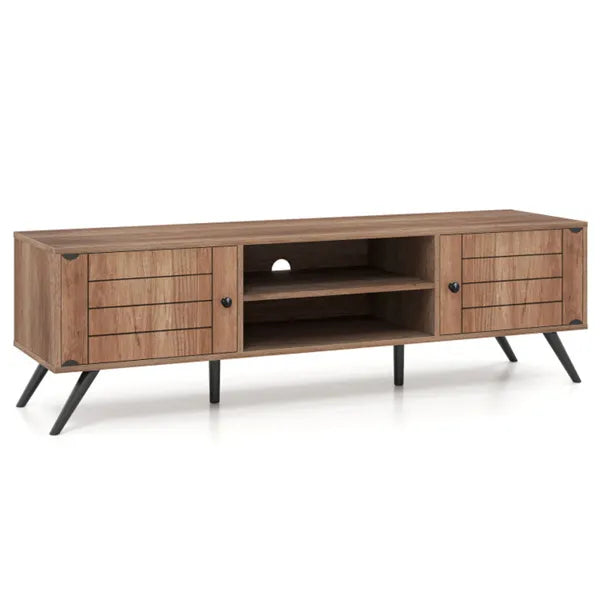 Oak Mid-Century Modern TV Stand For 65-Inch TVs, 210 Lbs Capacity Media Console With Storage Cabinets & Cable Management