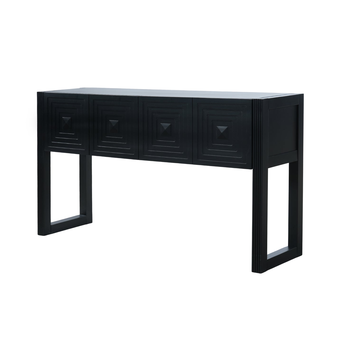 Video  Geometric Carved Console Table With 3 Soft-Close Drawers, Fluted Leg Details, Entryway Sofa Table For Living Room Hallway, Black