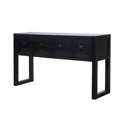 Video  Geometric Carved Console Table With 3 Soft-Close Drawers, Fluted Leg Details, Entryway Sofa Table For Living Room Hallway, Black