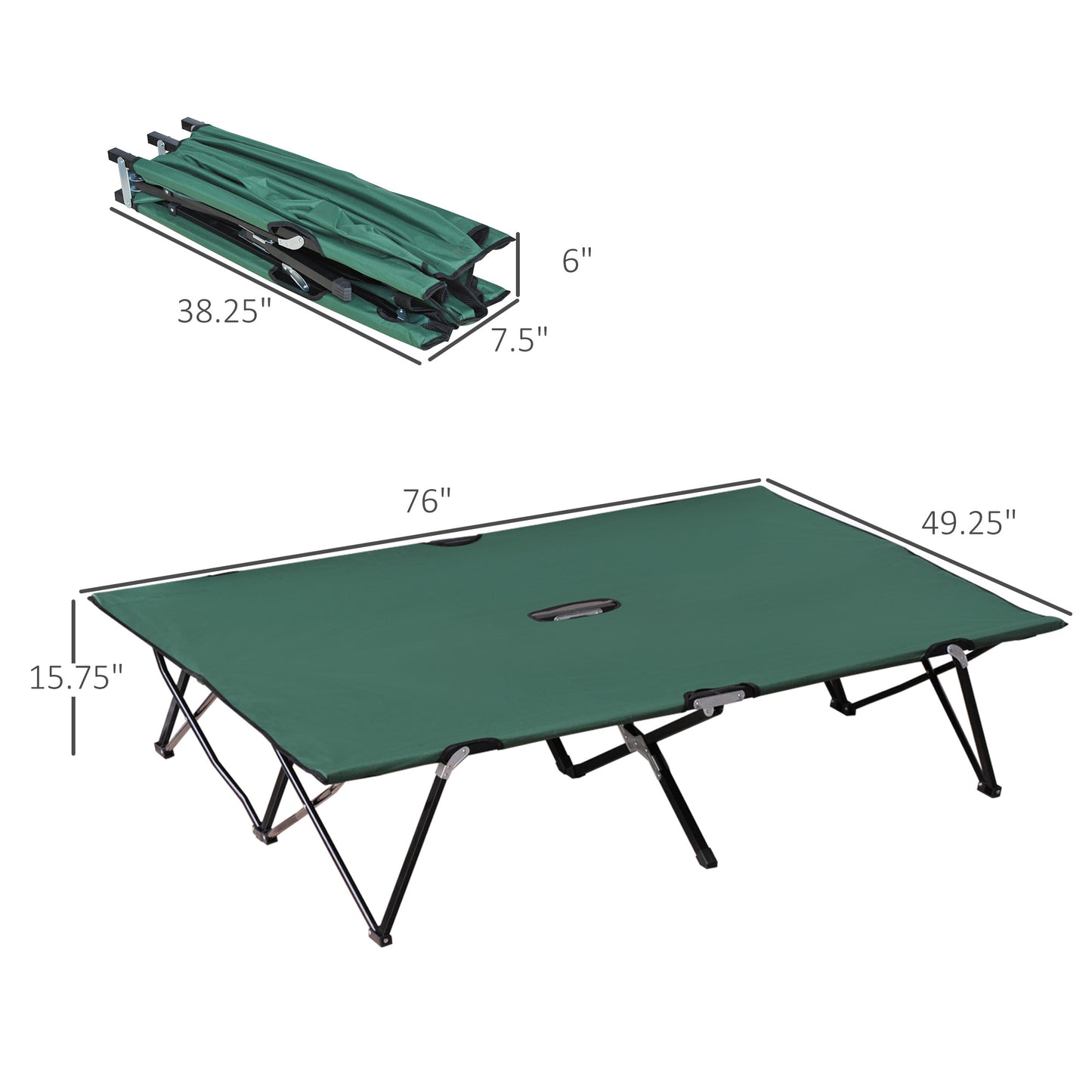 2 Person Folding Camping Cot For Adults, 50" Extra Wide Outdoor Portable Sleeping Cot With Carry Bag, Elevated Camping Bed, Beach Hiking, Green