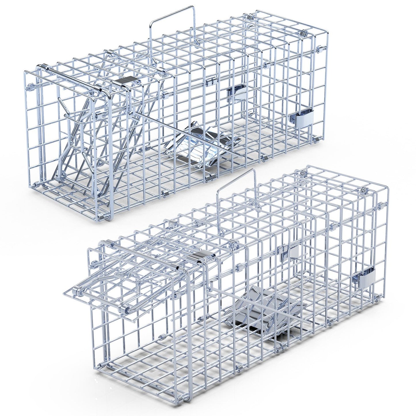 2Pcs Foldable Rat Trap Cage Humane Live Rodent Trap Cage Galvanized Iron Mice Mouse Control Bait Catch With Detachable L Shaped Rod For Kitchen Garden Warehouse