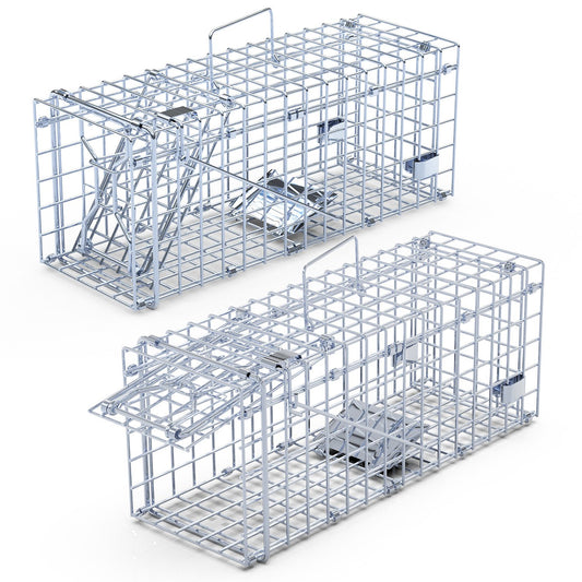 2Pcs Foldable Rat Trap Cage Humane Live Rodent Trap Cage Galvanized Iron Mice Mouse Control Bait Catch With Detachable L Shaped Rod For Kitchen Garden Warehouse