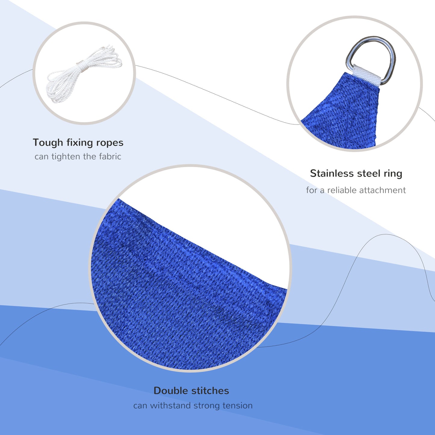 16' X 20' Sun Shade Sail Canopy Outdoor Shade Sail Cloth For Patio Deck Yard With D-Rings And Rope Included, Blue