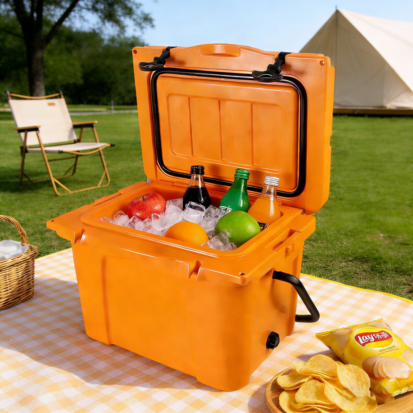25QT Portable Cooler, Insulated Hard Cooler With Bottle Opener, Cup Holder, Forming Ruler, Travel, Beach, Camping, Fishing