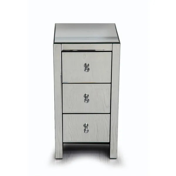 Mirrored Glass Bedside Table With Three Drawers Size S