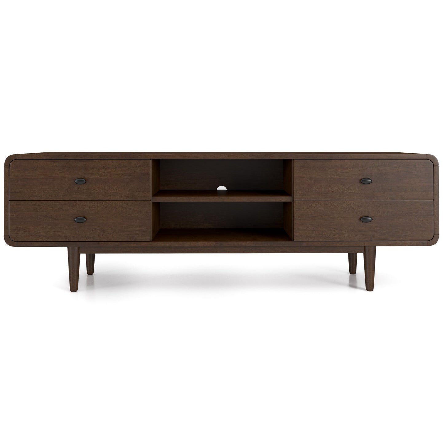 Alexa Mid Century Modern Style TV Stand With Walnut Finish And Solid Wood Construction 23   H X 71   W X 16   D For Bedroom, Hallway, Entryway, Closet