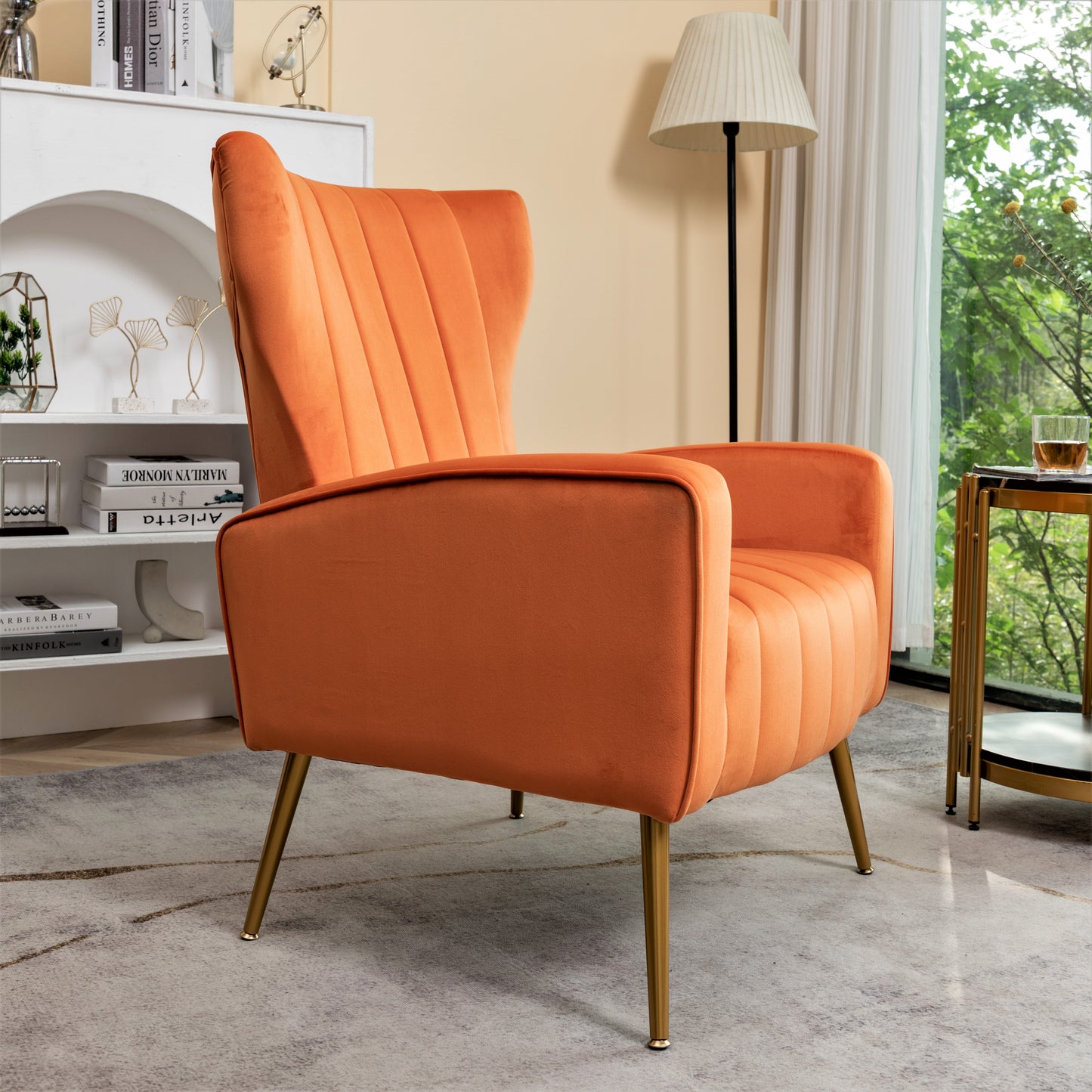 Velvet Accent Chair With Metal Legs, Modern Upholstered Armchair, Wingback Side Chair For Living Room Bedroom Small Spaces