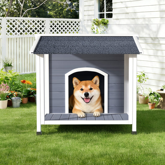 Outdoor Dog House, Weatherproof Wooden Dog Shelter With Asphalt Roof, Raised Floor Design, Easy Assembly, For Small To Medium Dogs