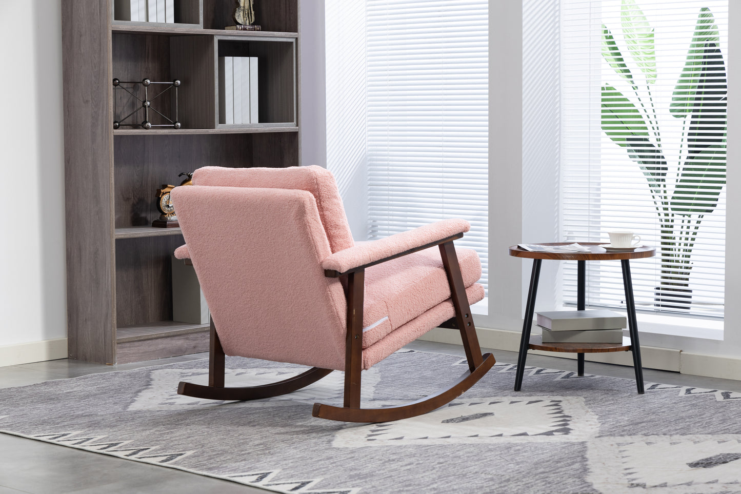 Mid Century Modern Accent Chair ,rocking Chair With Wood Frame, Upholstered Living Room Chairs , Reading Armchair For Bedroom Sunroom