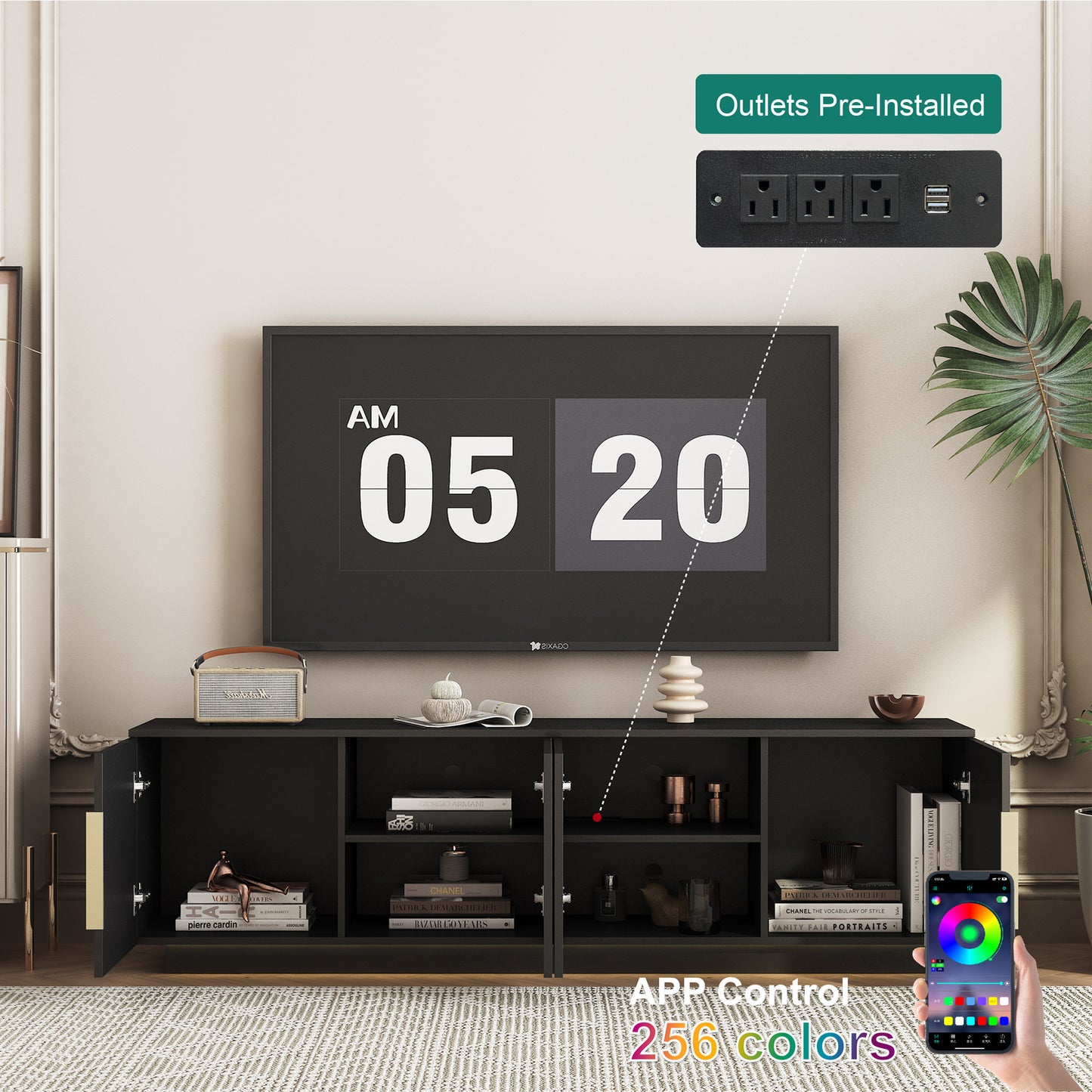 TV Stand  With 16 Color LEDs,68  Modern TV Stand,  TV Cabinet Entertainment Center For 55 60 65 Inch TV