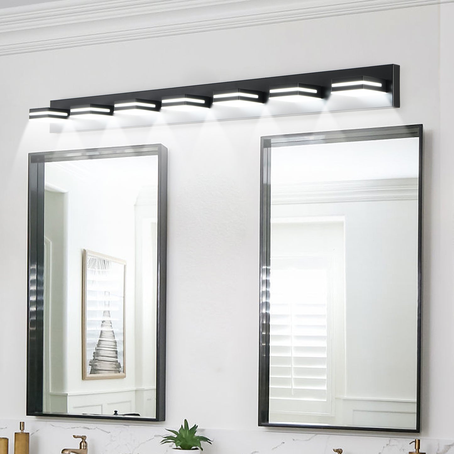 Modern Black LED Vanity Light, 7-Lights Wall Sconce For Bathroom And Mirror, Sleek Minimalist Design, Energy-Efficient, Easy To Install