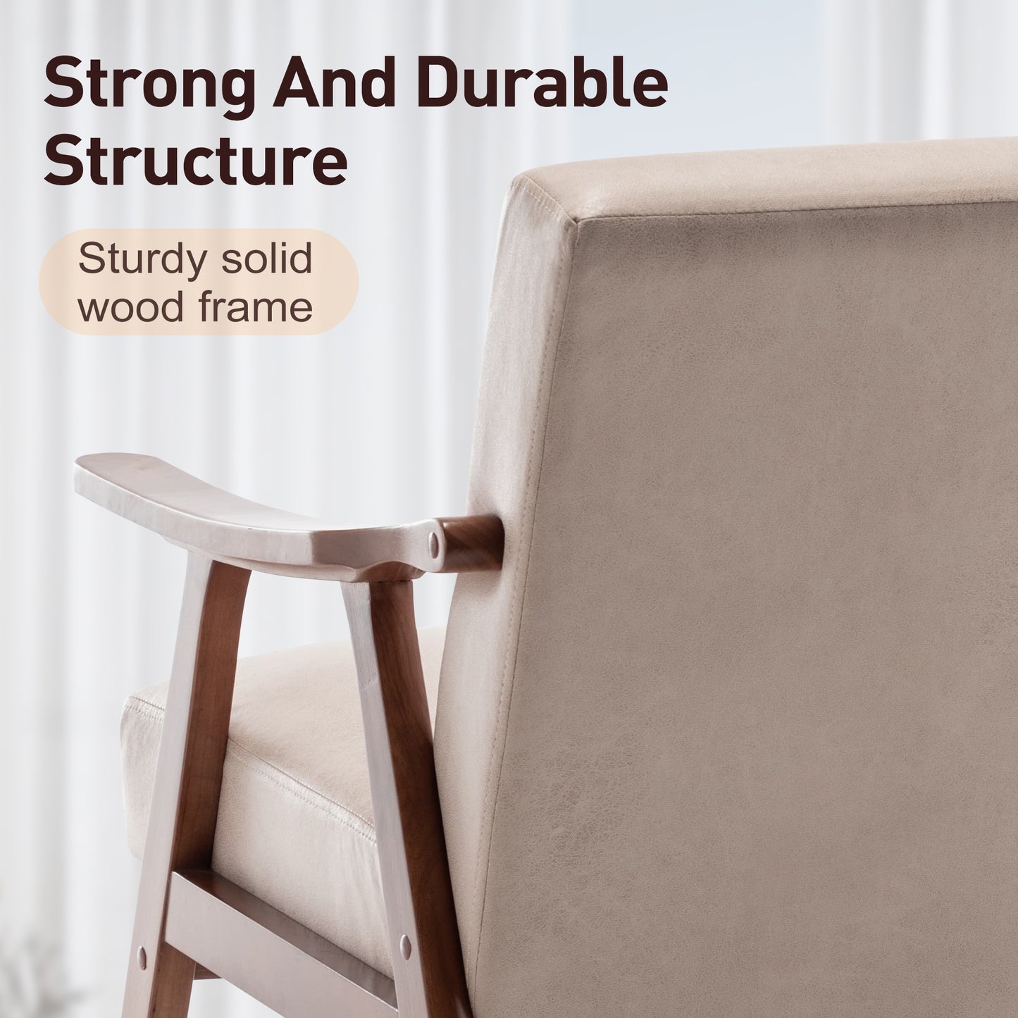 Mid-Century Modern Chair, Living Room Chair With Solid Wood Frame, Accent Chair Extra-Thick Backrest, Wingback Chair For Bedroom, Reading Room, Living Room, Lounge Chair Indoor
